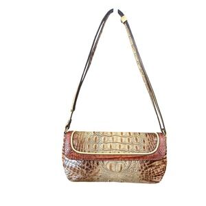 Brahmin VTGE‎ Tricolor Satchel Alligator Embossed Leather Ombre Gold Hardware